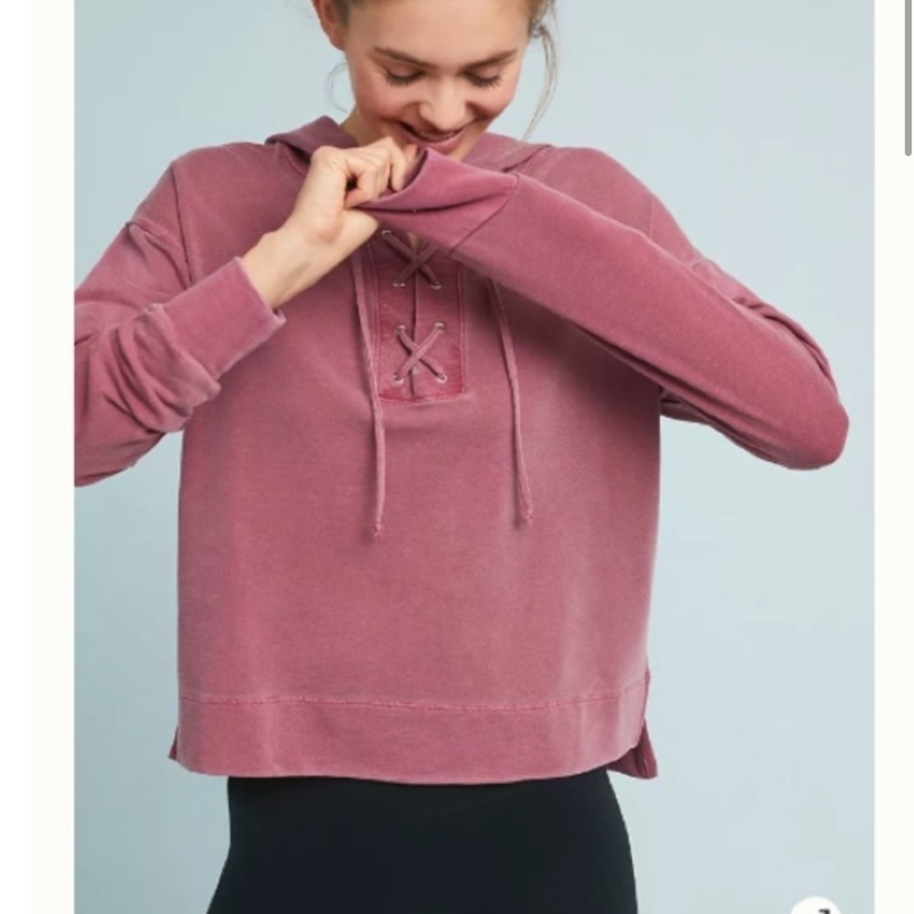 Anthropologie Rose Lace-Up Pullover Hoodie